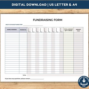 Fundraising Form Printable Order Form, Raising Money Charity Donation Event Log Landscape, Silent Auction Bidding Sheet, Order Tracking Page