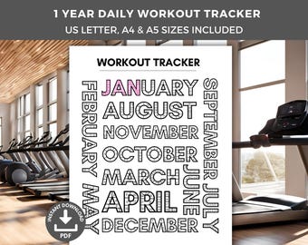 Daily Yearly Workout Tracker 2026 Printable, Coloring Exercise Log, 365 Days of Fitness, Work Out Calendar, Fitness Goal, Healthy Habit Plan