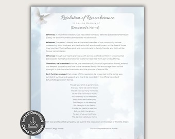 Trauerbrief, bearbeitbare Canva-Vorlage, Trauergedicht, Kondolenzschreiben, kirchlicher Tribut an die Ehre und Erinnerung, Trauerfeier