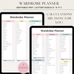Wardrobe Checklist, Closet Inventory, Outfit Tracker, Minimalist Closet Audit, Capsule Wardrobe Planner, Outfit Shopping Guide, Fillable PDF
