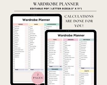 Wardrobe Checklist, Closet Inventory, Outfit Tracker, Minimalist Closet Audit, Capsule Wardrobe Planner, Outfit Shopping Guide, Fillable PDF