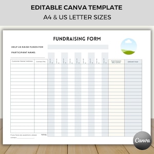 Editable Fundraising Form, Landscape Fundraising Form Template, Edit in Canva, Customızable Fundraiser Form, Order Tracking Form, Order Form