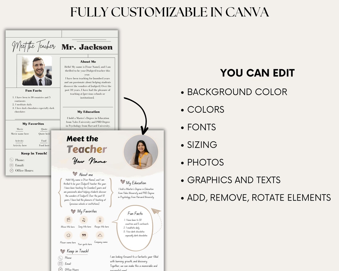 Editable Meet the Teacher Template, Customizable Canva Resource Letter