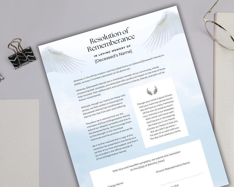 Funeral Resolution Letter, Editable Canva Template, Funeral Poem ...