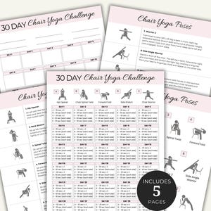 Chair Yoga Printable Bundle, 30 Day Challenge with Instruction, Quick Office Workout, Sitting Workout, Chair Exercises Guide, Seated Fitness