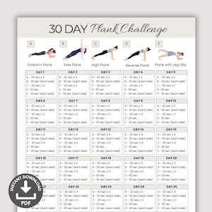 30 Day Plank Challenge Printable, Fitness Guide, Strong Core Workout Plan,  Abs and Core Workout Calendar, Home Fitness Planner, Summer Body