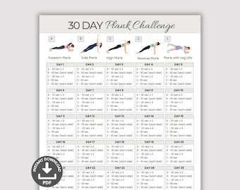 30 Day Plank Challenge Printable, Fitness Guide, Strong Core Workout Plan,  Abs and Core Workout Calendar, Home Fitness Planner, Summer Body
