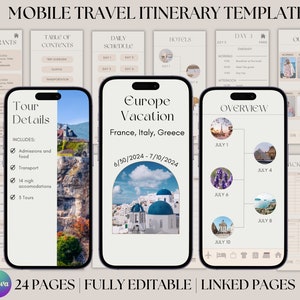 Travel Itinerary Template, Editable Mobile Trip Itinerary Canva Template, Travel Schedule, Vacation Plan, Digital Travel Guide, Holiday Plan