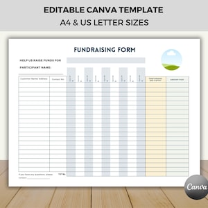 Editable Fundraising Form, Landscape Raising Fund, Canva Template, Charity Event Log, Fundraiser Order Tracking, Donation List, Customizable