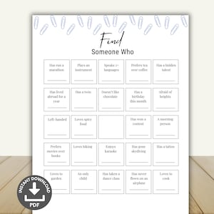 Find Someone Who Bingo Printable, Office Party Game, Team Building Activity, Human Bingo, Coworker Bingo, Mix and Mingle Game, Editable PDF