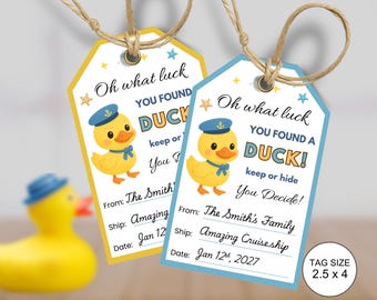 Cruise Duck Tags bearbeitbar, DIY Cruising Duck Versteckspiel, Sie wurden Ducked Kinderspiel, druckbares Kreuzfahrtschiff Duck Label, Canva Vorlage
