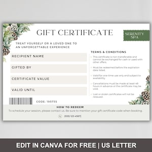 Modèle de chèque-cadeau, Chèque-cadeau Canva modifiable, Fournitures pour petites entreprises, Chèque-cadeau pour esthéticiennes, Carte-cadeau pour un massage au spa