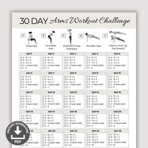30 Day Arm Challenge Printable, Toned Arms Workout, Fitness Tracker, Arm Workout Guide, Exercise Plan, Home Fitness Routine, Summer Body