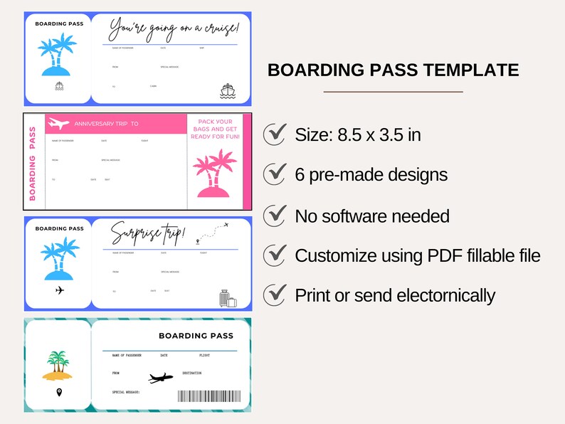 Printable Boarding Pass, Fillable Boarding Pass, Travel Invitation, Surprise Trip Reveal ...