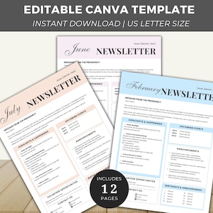 Plantilla editable para boletín informativo de la Sociedad de Socorro, boletín informativo mensual, boletín informativo mensual SUD para Mujeres Jóvenes, plantilla Canva para boletín informativo de 12 meses