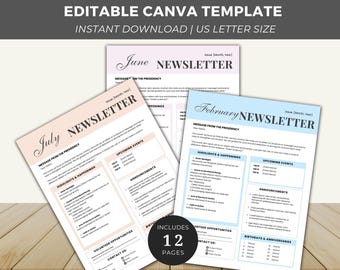 Editable Relief Society Newsletter Template, Monthly Newsletter, Monthly LDS Newsletter for Young Women, 12 Months Newsletter Canva Template