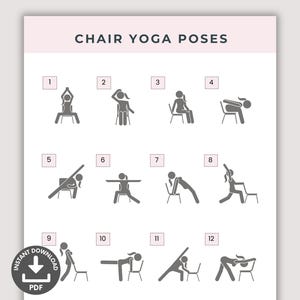 Chair Yoga Poster Printable, Quick Office Workout, Sitting Workout Guide, Seated Fitness Exercise For Seniors, Chair Yoga Poses for Beginner