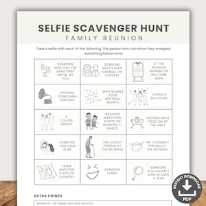 Family Selfie Scavenger Hunt, Family Reunion Game, Printable Family Party Game, Fun Family Reunion Game, Family Activities, Fun Family Photo