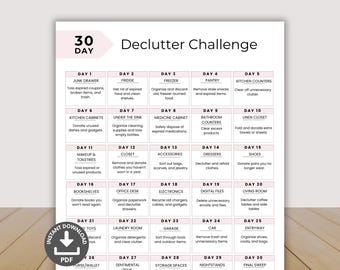30 Day Declutter Challenge Printable, Home Organization Checklist, Decluttering Checklist Digital Declutter Spring Cleaning Guide Clean Home