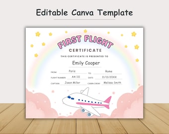 Baby's First Flight Certificate, Travel Milestone Award, Vacation Gift, Keepsake Printable, Flight Bravery Award, Editable Canva Template