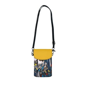 Colección de pinturas de D. Smith / Cartera cruzada con diseño abstracto en azul y blanco / Cartera pequeña para teléfono móvil / Regalo para mujer / Regalo para hombre