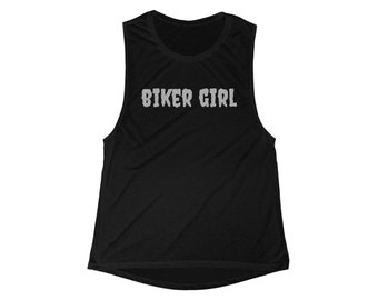 Biker Girl Shirt | Women's Motorcycle Top | Gothic Biker |Flowy Scoop Muscle Tank