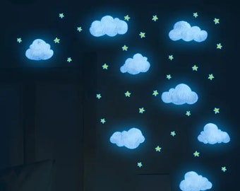 Glow In The Dark Wandaufkleber Leuchtende Wolken Sterne Kinderzimmer Kinderzimmer Dekor Schlafzimmer Fluoreszierende Aufkleber Romantisches Geschenk Aufkleber Geschenk