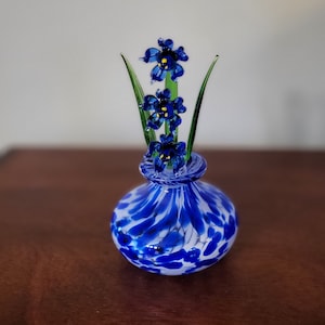 Vintage Italian Blue and White Art Glass Floral Perfume Decanter