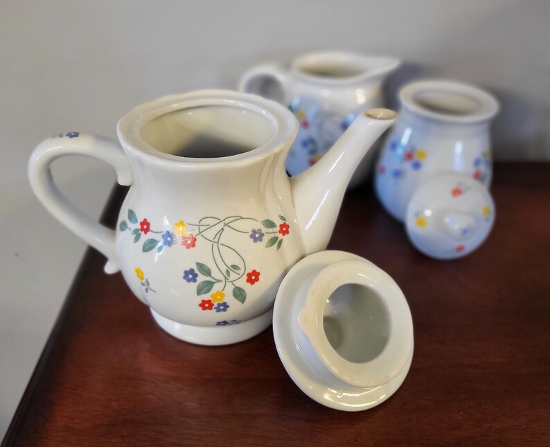 Vintage Corelle English Meadow Teapot Sugar Creamer Set Etsy