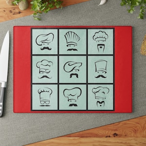 Chef Hats Red Glass Cutting Board