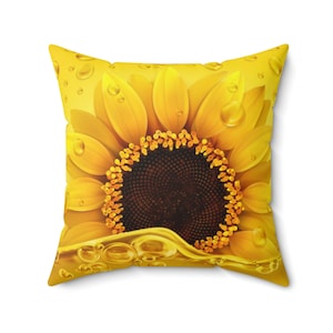 Wet Sunflower Square Pillow