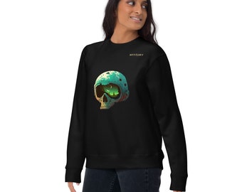 Cosmic Skull Art - Ruimte Kleding, Halloween Shirt, Floral Skull Boho Sweatshirt, Womens Fall Sweatshirt, Flower Skull Skeleton SweatShirt