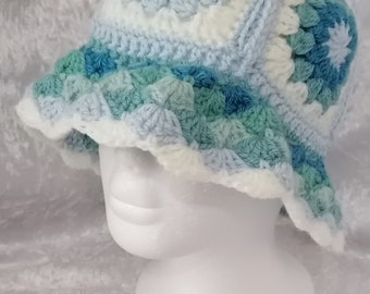 Crochet flower hat, bucket hat