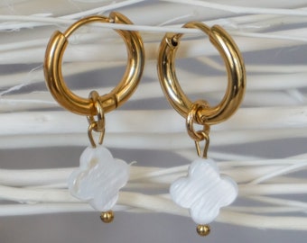 18K Gold-Plated White Sheel Hoop Earrings | Pearl Earrings | Shell Earrings | Hoop Earrings | Mother Day's Gift | Bridesmaid Gift