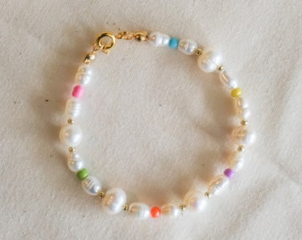 Freshwater Pearl Color Beaded Bracelet | Mother Day's Gift | Pearl Bracelet | Gift for Her | Bridesmaids Gifts | Beach Jewelry