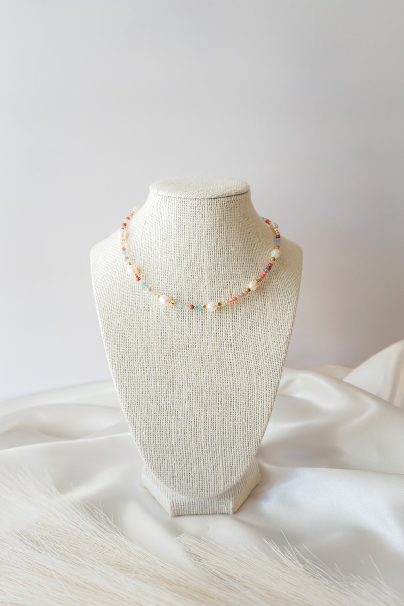 Color Beaded Pearl Mixed Necklace Pearl Necklace Minimal Necklace for Women Gift for Her Bridesmaids Gifts Beaded Necklace image 4