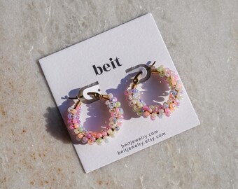 Cotton Candy Color Beads Hoop Earrings | Beaded Earrings | Hoop Earrings | Gift for Her | Daily Jewelry | Women Earrings