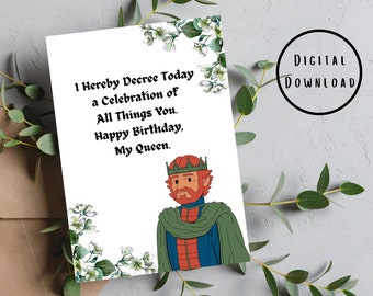PRINTABLE 5x7 Birthday Card, "Happy Birthday My Queen", Greeting Card, Digital Card
