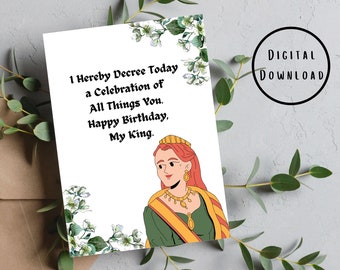 PRINTABLE 5x7 Birthday Card, "Happy Birthday My King", Greeting Card, Digital Card