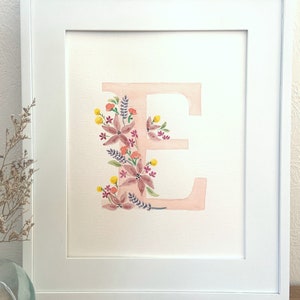Custom Hand-Painted Floral Watercolor Letter (8x10")