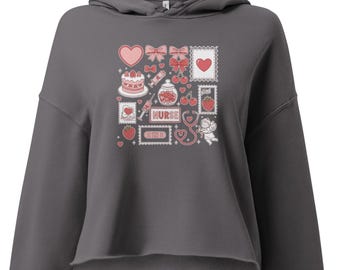 Nurse Valentine’s Day Crop Hoodie, RN Heart Comfort Colors Shirt, Cute Pink V-Day Registered Nurse Tee, Pediatric Nurse Gift