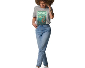 Camiseta de algodón orgánico con estampado de postal: Camiseta retro "Ojalá estuvieras aquí"