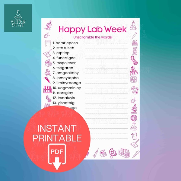 Printable Lab Week Game, Word Scramble Laboratory Week 2024 Idea, Lab is Everything, Blood Bank, Phlebotomy, Pathology, Cytology, Lab Tech