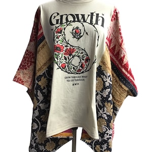 Grow Through What You Go Through Upcycled Graphic T-Shirt Poncho Ruana Top