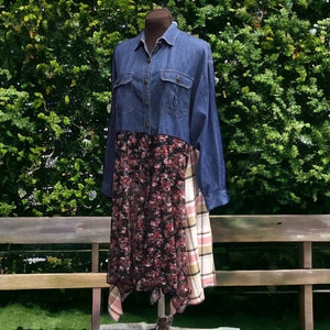 Upcycled Denim Duster: Bohemian Rose Print & Lace