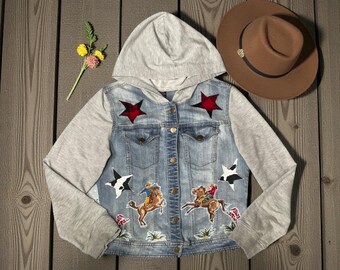 Country Cowboy Rustic Ladies Denim Jacket / Upcycled Jean Jacket