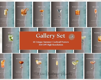 Cocktail Recipe Art Prints Set | Bar Cart Decor (Digital Download)