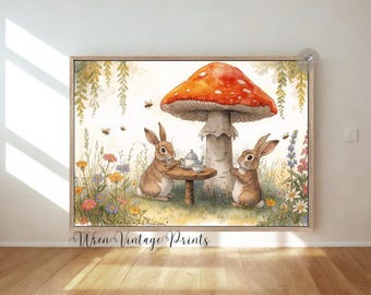 Cottagecore | Vintage Oil Painting Inspired Decor | Tea Party Digital Print | Whimsical Art for Animal Lovers