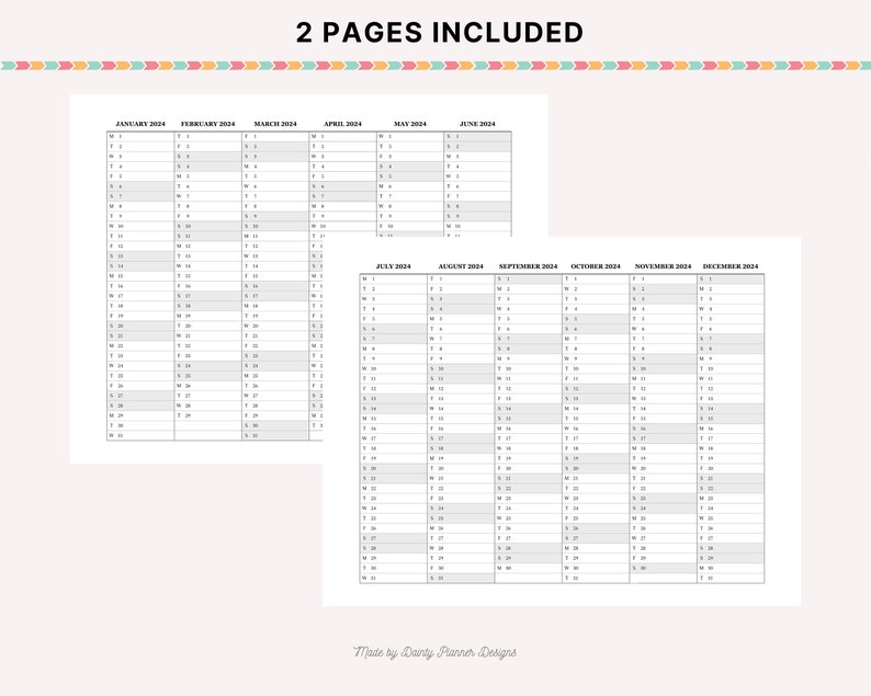 2025 Vertical Calendar 2025 Printable Digital Yearly Monthly Daily