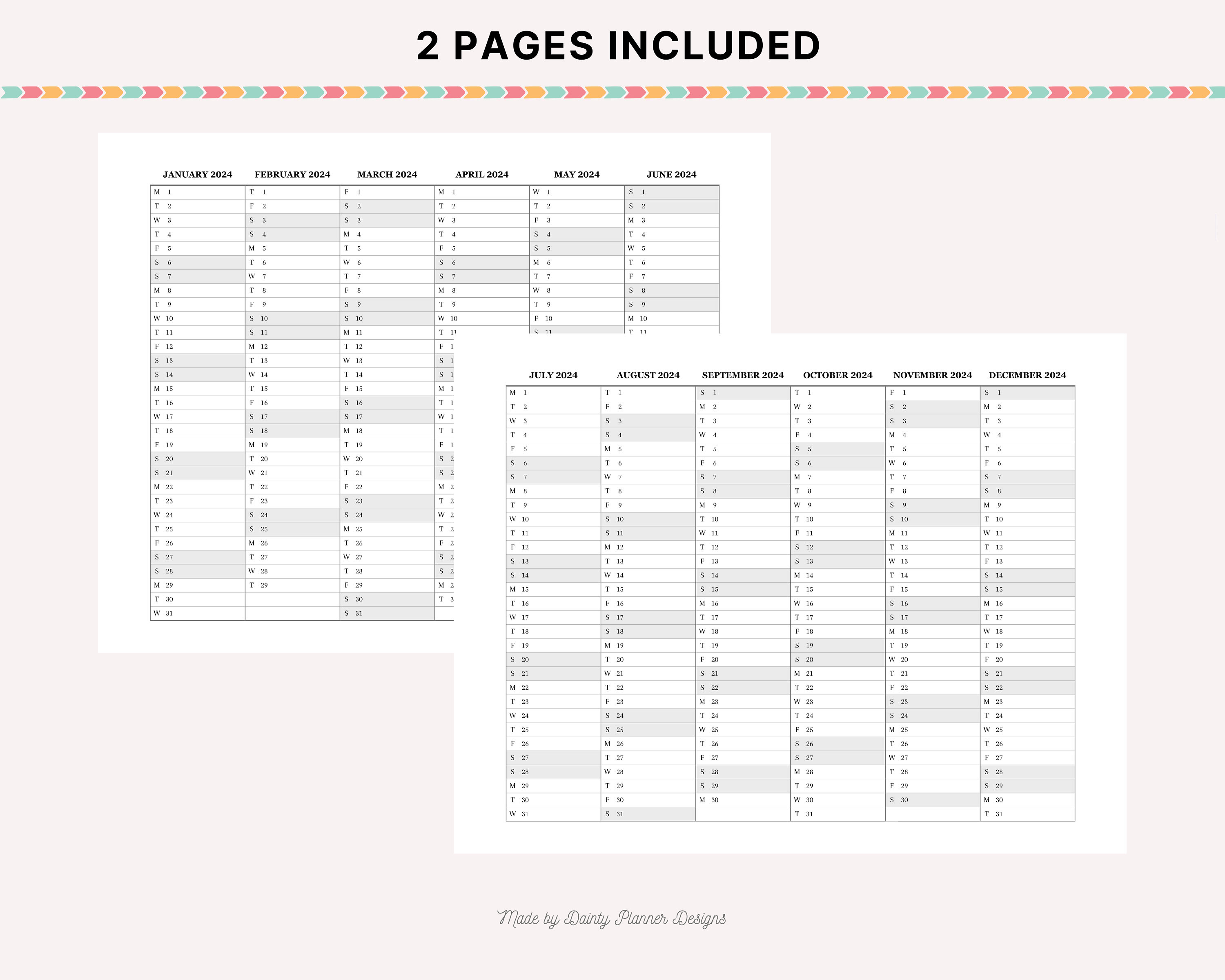 2024 Vertical Calendar 2024 Printable Digital Yearly Monthly Daily 2024 Vertical Calendar 2024 Printable Digital Yearly Monthly Daily